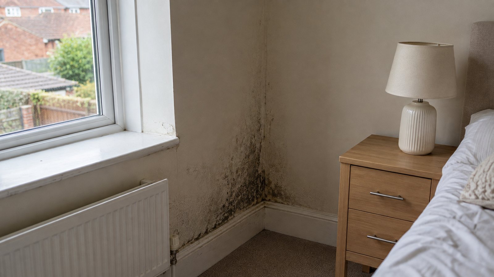 Black mould concentrated in a cold bedroom corner